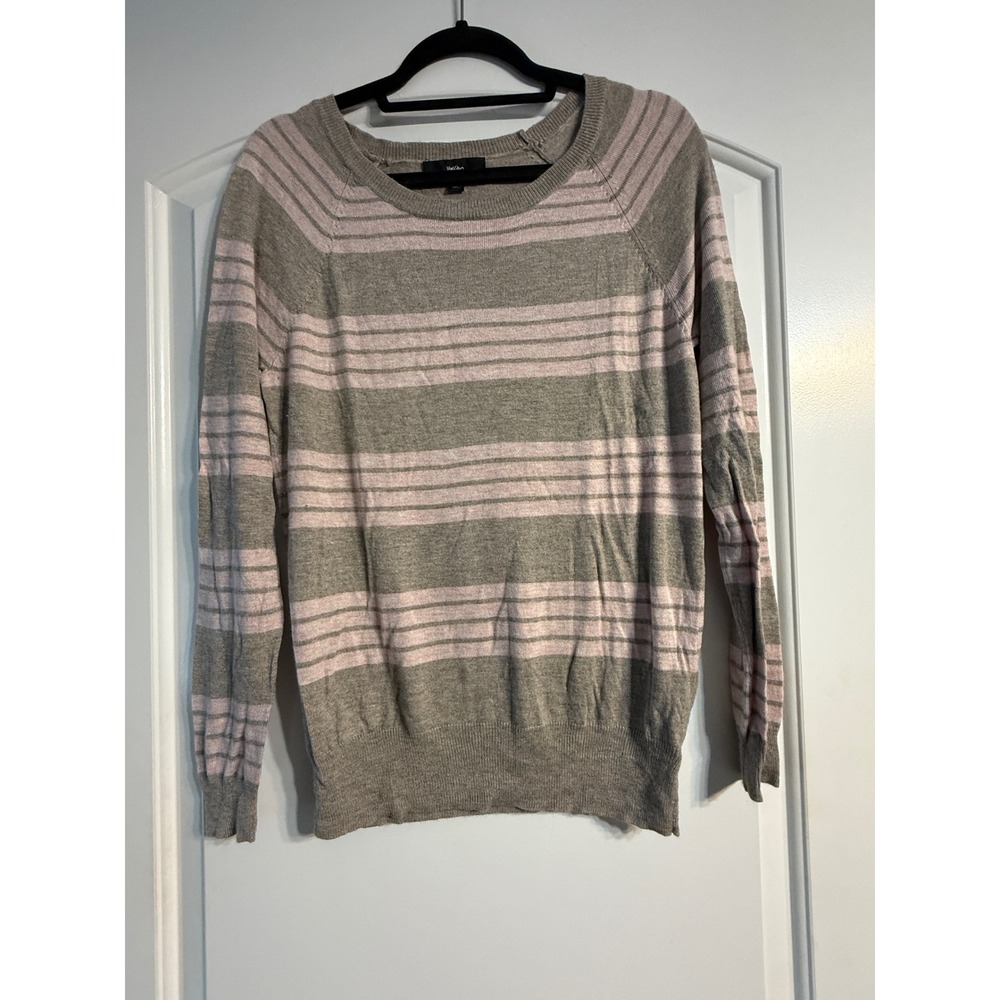 Mossimo Sweater Large Grey Pink Striped Raglan Crew Neck Preppy Softcore Fall